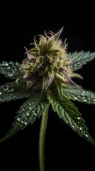 Cannabis bud close-up on a black background. Medicinal indica with CBD.