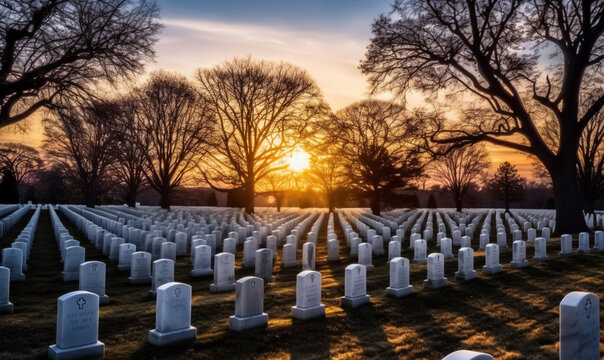 photo arlington national cemetery beautiful sunset - Generative AI