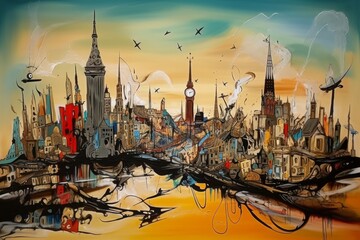 Londyn abstrakcja kolorowa grafika surrealizm Generative AI