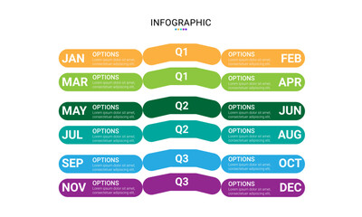 vector info graphic time line, 12 month time line or one year. with a modern design.