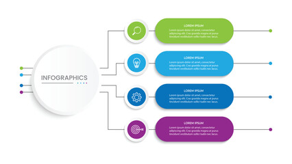 Modern infographic template. Creative circle element design with marketing icons. Business concept with 4 options, steps, sections.
