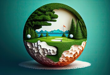 Golf Ball Course Design Backdrop Illustration Generative AI - obrazy, fototapety, plakaty