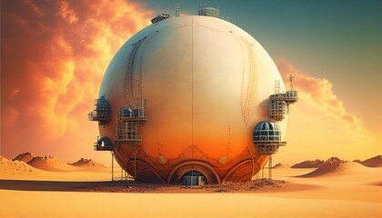 Obraz na płótnie Canvas Generative AI landscape of sphere tank of gas and liquid storage