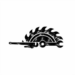 Saw blade logo design with wrench and spanner.