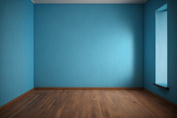 an empty room with blue walls and wooden flooring. Generative AI