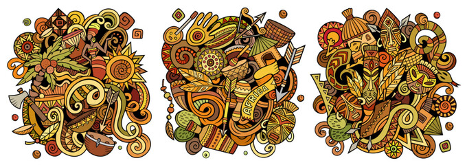 Africa cartoon vector doodle designs set.