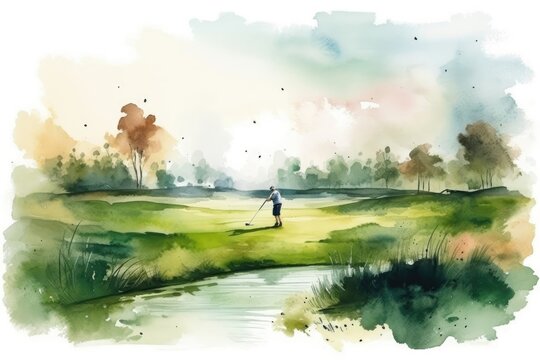 Peaceful Golf Course Background Generative AI