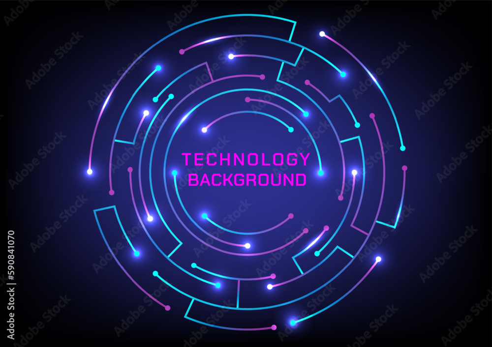 Poster technology abstract electronic circuit circle glowing gradient color point of light at the end of th