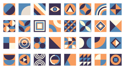 Bauhaus elements. Modern geometric abstract shapes in minimal style. Basic forms, lines, eye, circles and patterns, art vector set. EPS 10