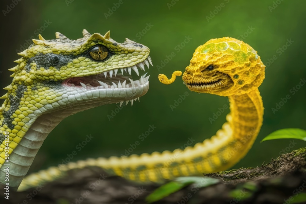 Aufkleber snake coiled around a branch in a forest. generative ai