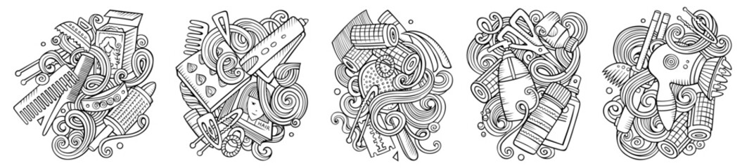 Hair Salon cartoon vector doodle designs set.