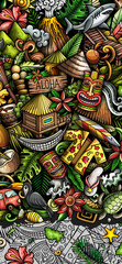 Hawaii hand drawn doodle background. Cartoon vector banner