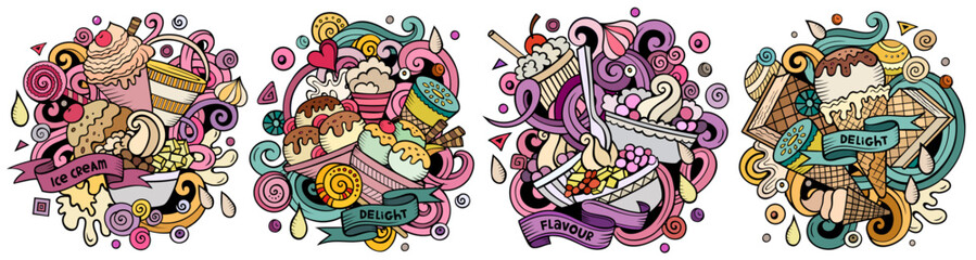 Ice Cream cartoon vector doodle designs set