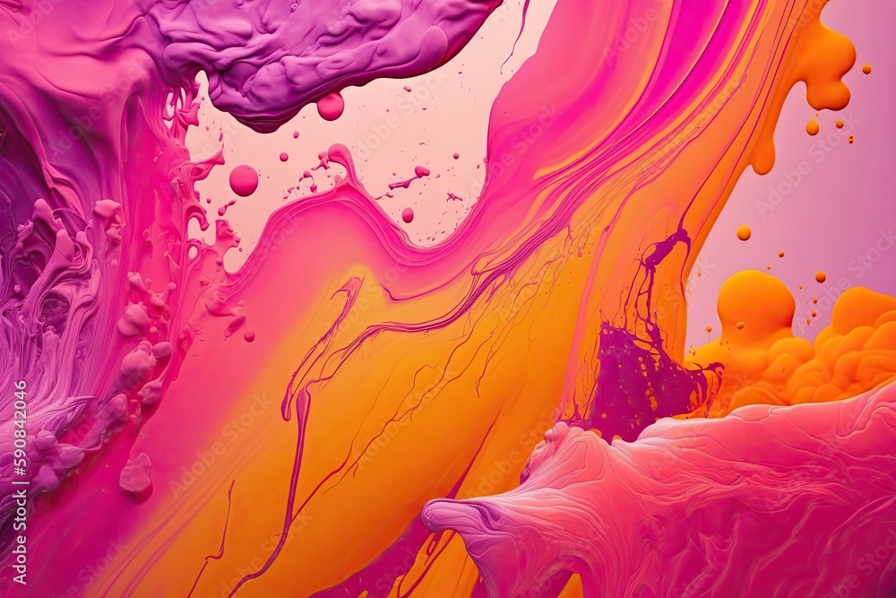 Poster vibrant abstract painting with fluid patterns and bold colors. generative ai