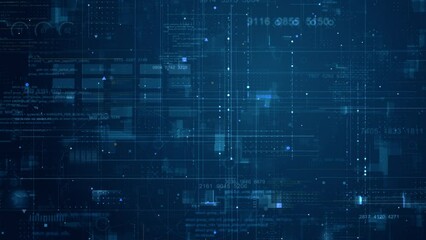 Motion graphic of Blue data matrix simulation digital line and grid technology with futuristic HUD screen on ai abstract background concept - Powered by Adobe