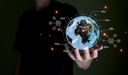 Business entrepreneur using search engine optimization SEO to create marketing campaign to increase sale revenue and drive traffic for online sales transaction. Global business strategy with internet	