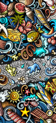Summer beach cartoon doodle banner.