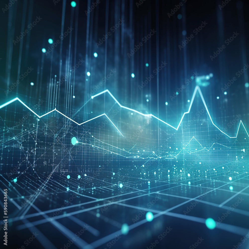 Poster stock market graph, analyzing finance sales data and economic growth graph chart and blockchain tech
