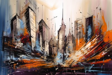 New York abstrakcja kolorowa grafika surrealizm Generative AI - obrazy, fototapety, plakaty