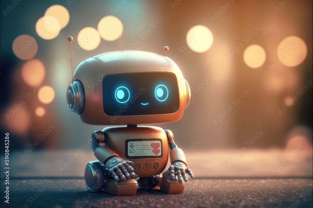 Poster cute chat robot assistance isolated on colorful blur background. concept of future robotic innovatio