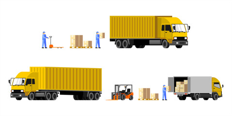 warehouse vector & illustration with loading pack for truck. use for infographic or illustration