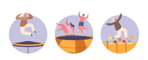 Happy Children Bouncing With Excitement On Trampoline Experiencing The Thrill Of Jumping. Kids Party Venues