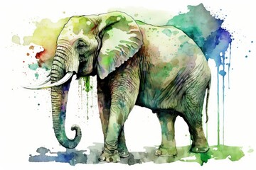watercolor painting of an elephant on a white background. Generative AI