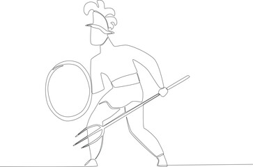 A warrior using ancient war tools. Ancient warrior one-line drawing