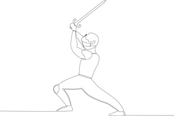 A soldier prepares to launch a sword. Ancient warrior one-line drawing