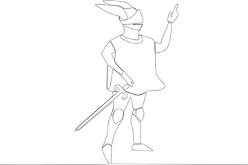 A soldier wearing armor. Ancient warrior one-line drawing