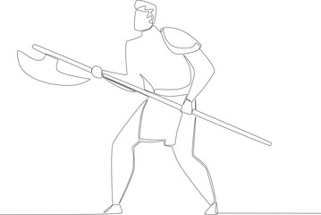 A warrior using ancient clothes and weapons. Ancient warrior one-line drawing
