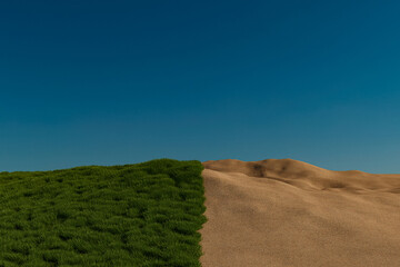 Fototapeta na wymiar Climate change from drought to green growth,3D render,surrealism
