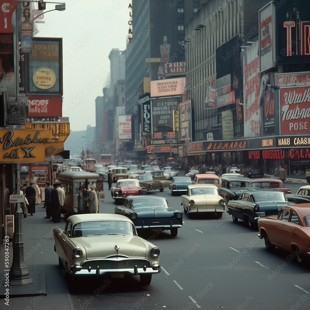 Wall mural times square in the future generative ai