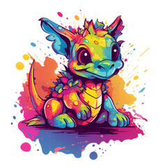 A very colorful portrait of a cute baby dragon