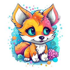 A very colorful portrait of a cute cartoon fox