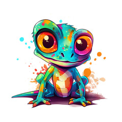 A very colorful portrait of a cute cartoon Gecko