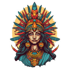 A very colorful portrait of a beautiful Aztec Queen