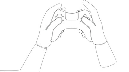 Hands play online games with play station. Online gaming one-line drawing