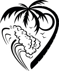 Fototapeta premium Stylized vector image of the beach in the form of a heart