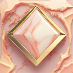 金色のひし形のフレームの中にピンクのマーブル模様。エレガントで美しい正方形抽象テンプレート。ジェネレーティブAI