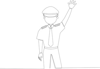 A pilot gives directions to the passengers. Pilot and plane one-line drawing