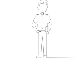 A well-dressed pilot stood looking at the passengers. Pilot and plane one-line drawing
