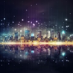 Smart city with particle glowing light connection, generative ai