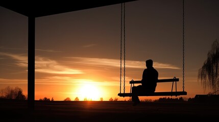 Single divorced man on swing alone. Generative AI