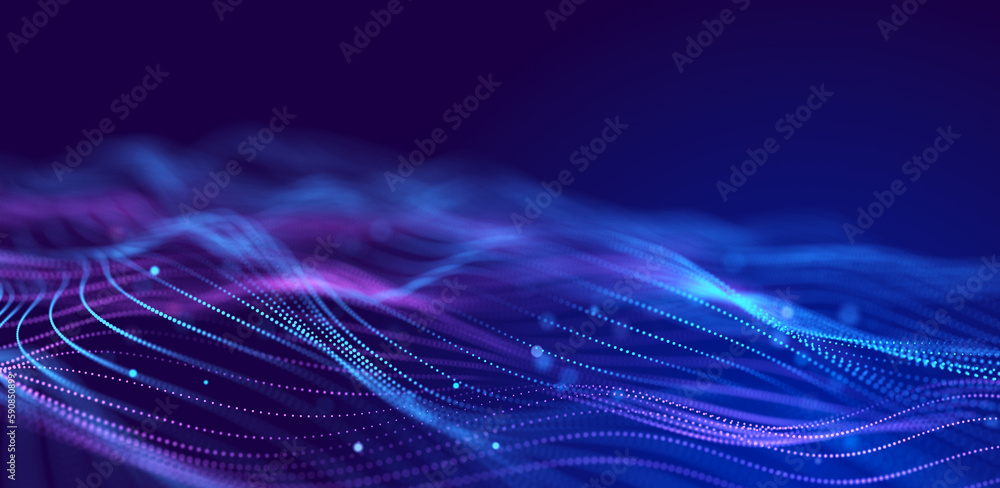 Leinwandbilder Abstract wave of sound particles. Equalizer for music. Signal transmission. 3d rendering.