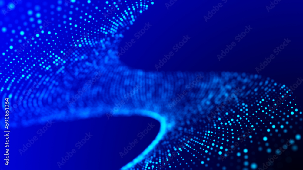 Poster Digital technology. Futuristic background of glowing particles in motion. Large amount of data. 3D rendering.