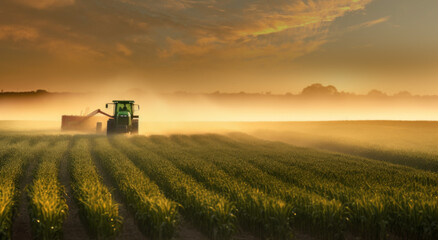 Fototapeta premium Tractor harvesting corn