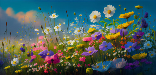 Obraz na płótnie Canvas Abstract Illustration of Wild Flower Field on Summer Day. Generative ai
