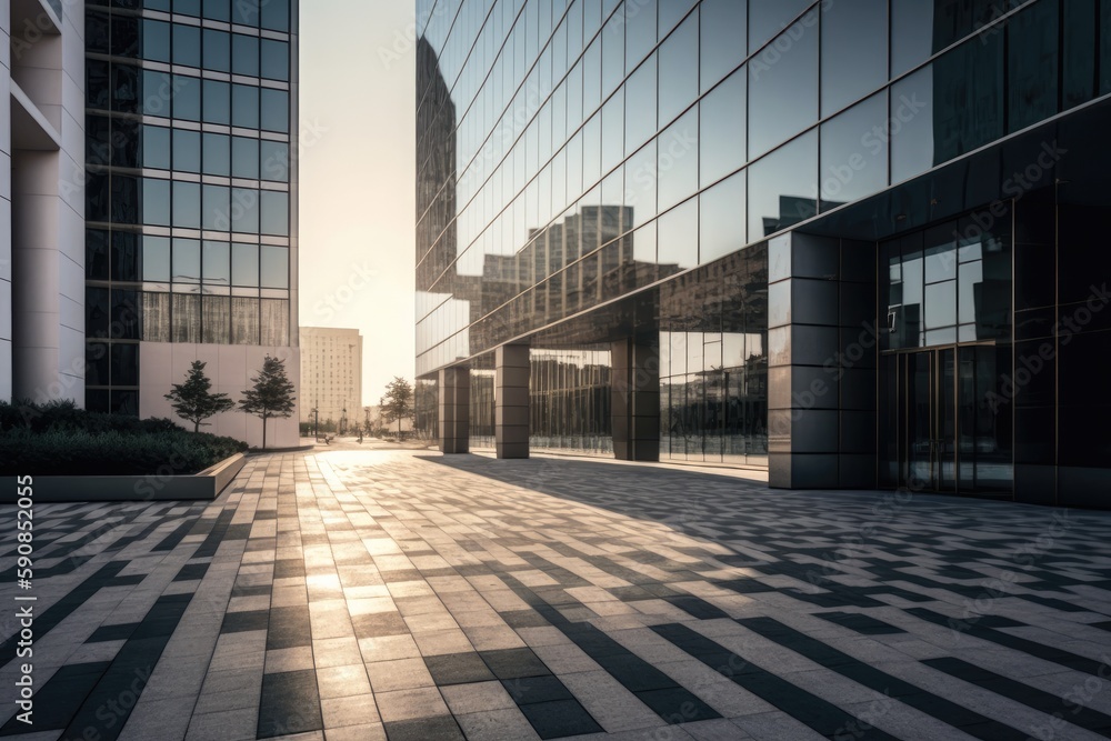 Poster sunlight streaming through the windows of a modern skyscraper. generative ai