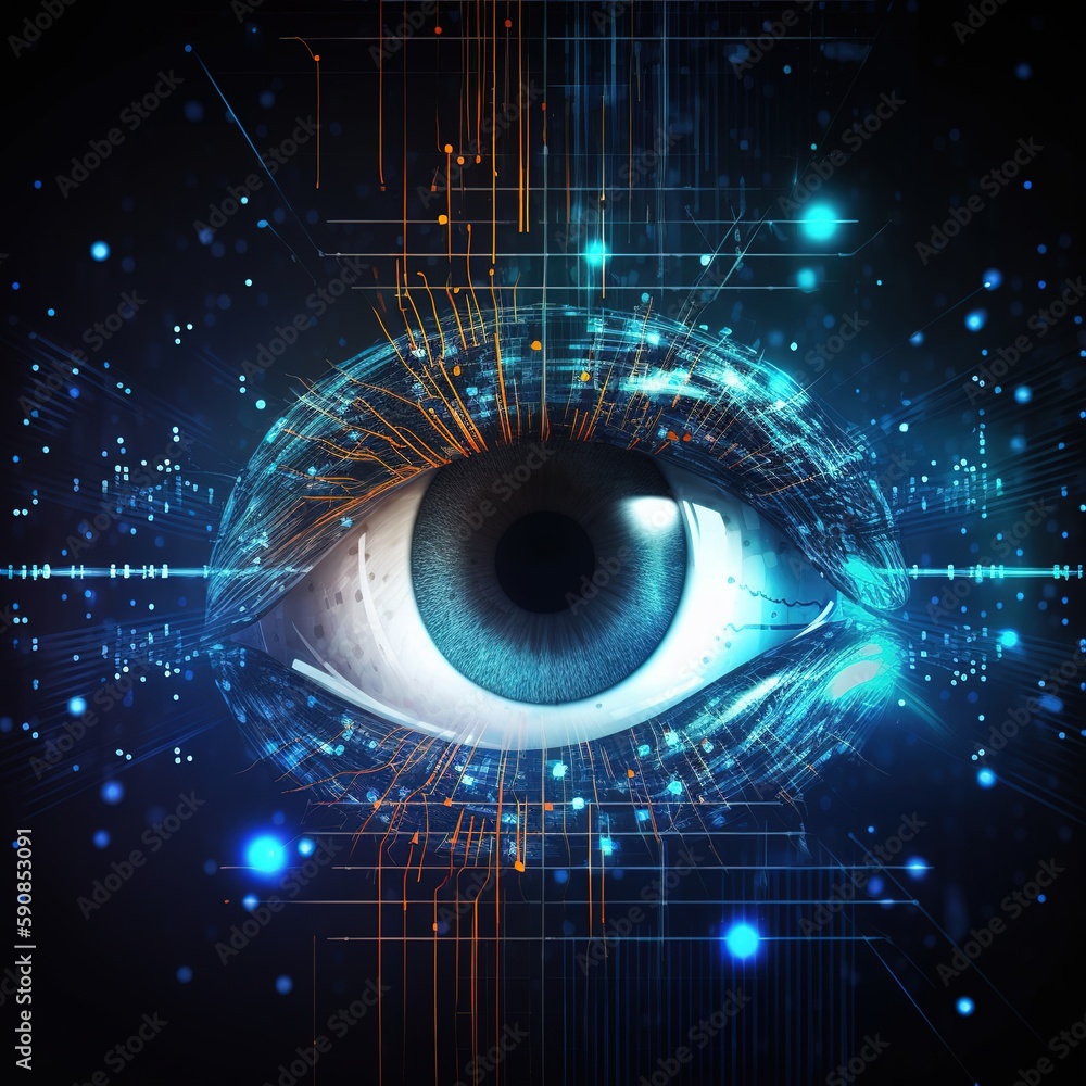 Poster eye and high-tech concept, screening big data and digital transformation technology strategy, digita